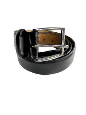 Dickies Long Black Leather Belt Silver Buckle Embossed Logo 46 Inch Western